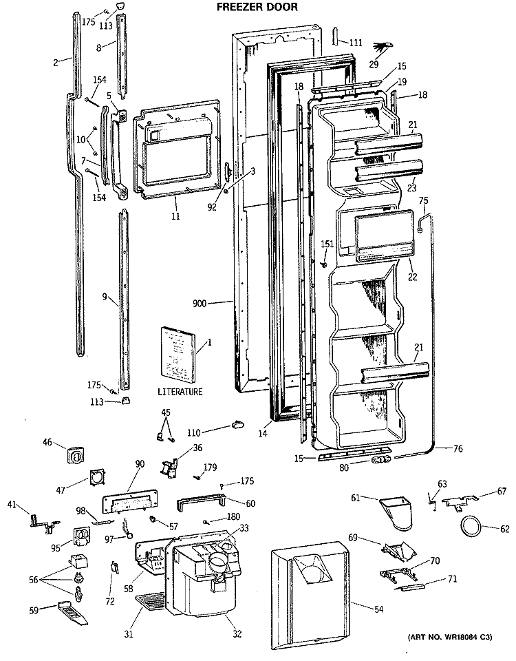 FREEZER DOOR Diagram and Parts List for TFG24ZESMWH  General Electric Refrigerator