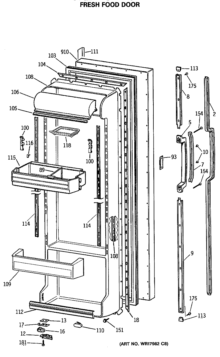 FRESH FOOD DOOR Diagram and Parts List for TFG24ZESMWH  General Electric Refrigerator