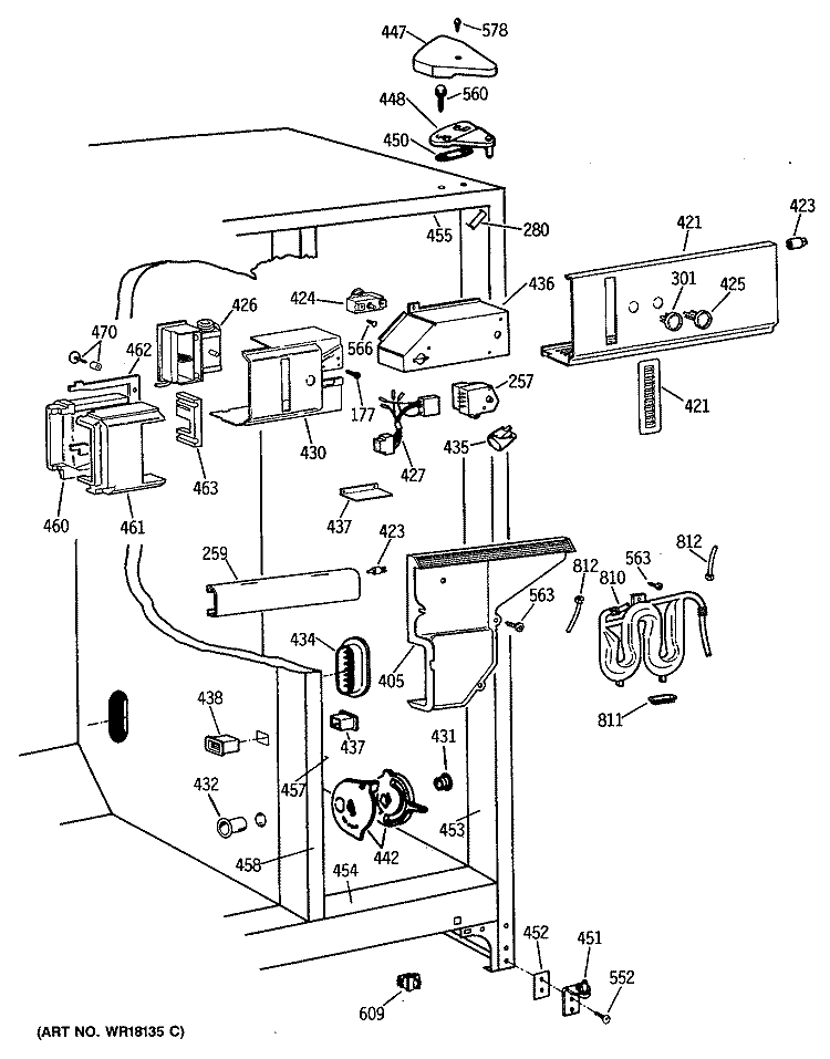 Section Diagram and Parts List for TFG24ZESMWH  General Electric Refrigerator