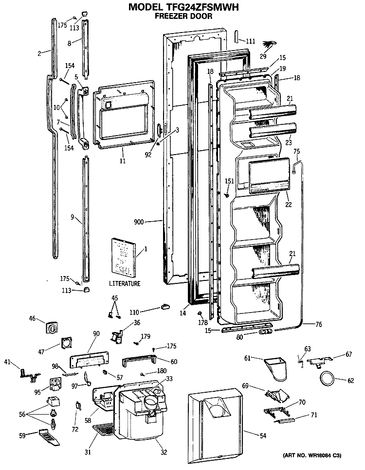 FREEZER DOOR Diagram and Parts List for TFG24ZFSMWH  General Electric Refrigerator