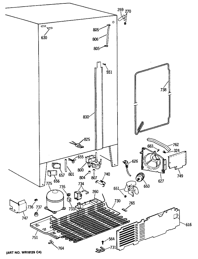 Section Diagram and Parts List for TFG24ZFSMWH  General Electric Refrigerator