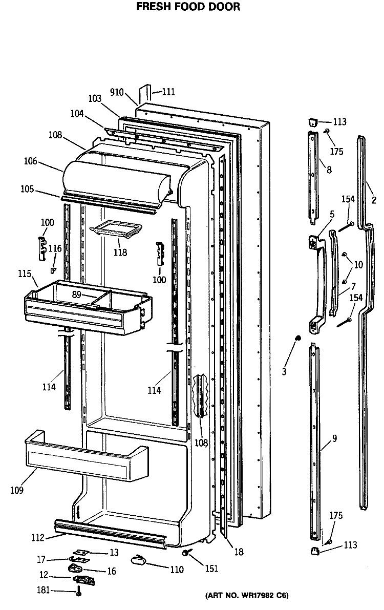 FRESH FOOD DOOR Diagram and Parts List for TFG24ZRSMWH  General Electric Refrigerator