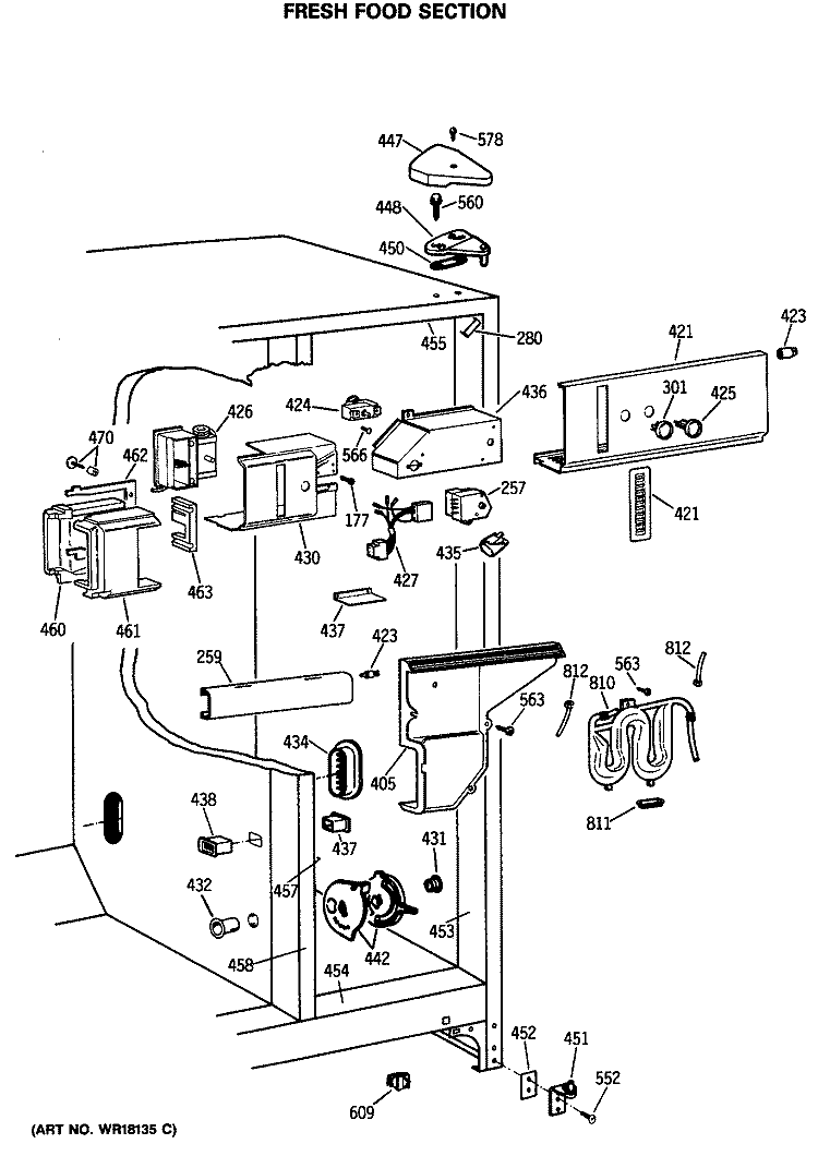 FRESH FOOD SECTION Diagram and Parts List for TFG24ZRSMWH  General Electric Refrigerator