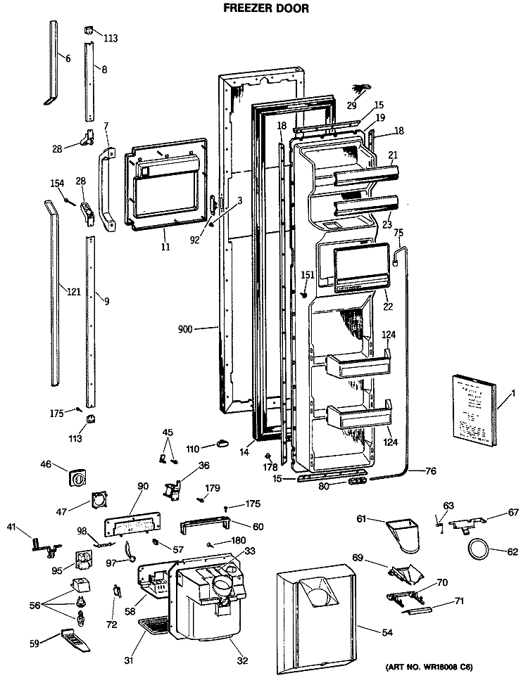 FREEZER DOOR Diagram and Parts List for TFG27PFSMAA  General Electric Refrigerator