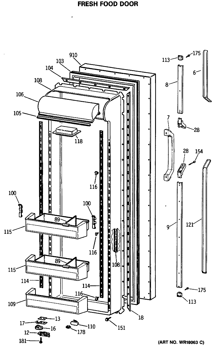 FRESH FOOD DOOR Diagram and Parts List for TFG27PRSMWW  General Electric Refrigerator