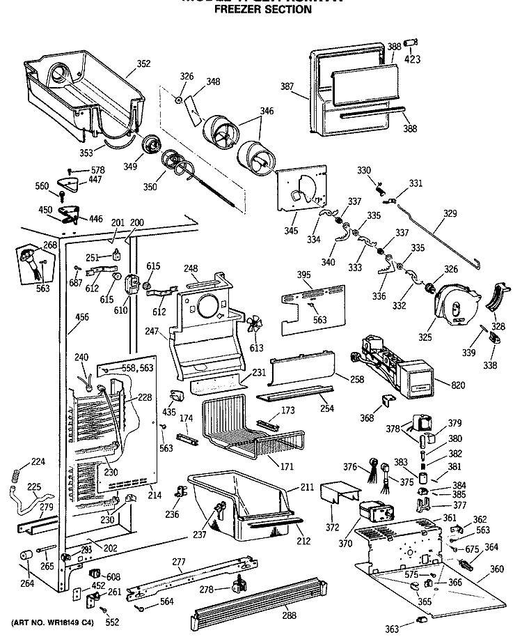 FREEZER SECTION Diagram and Parts List for TFG27PRSMWW  General Electric Refrigerator