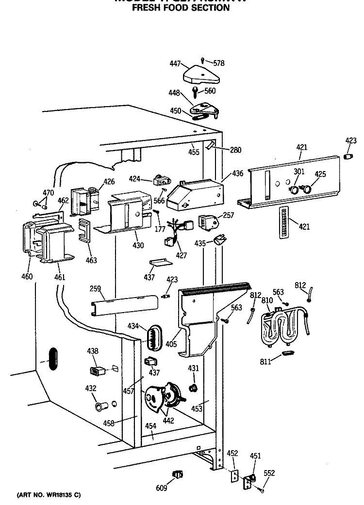 FRESH FOOD SECTION Diagram and Parts List for TFG27PRSMWW  General Electric Refrigerator