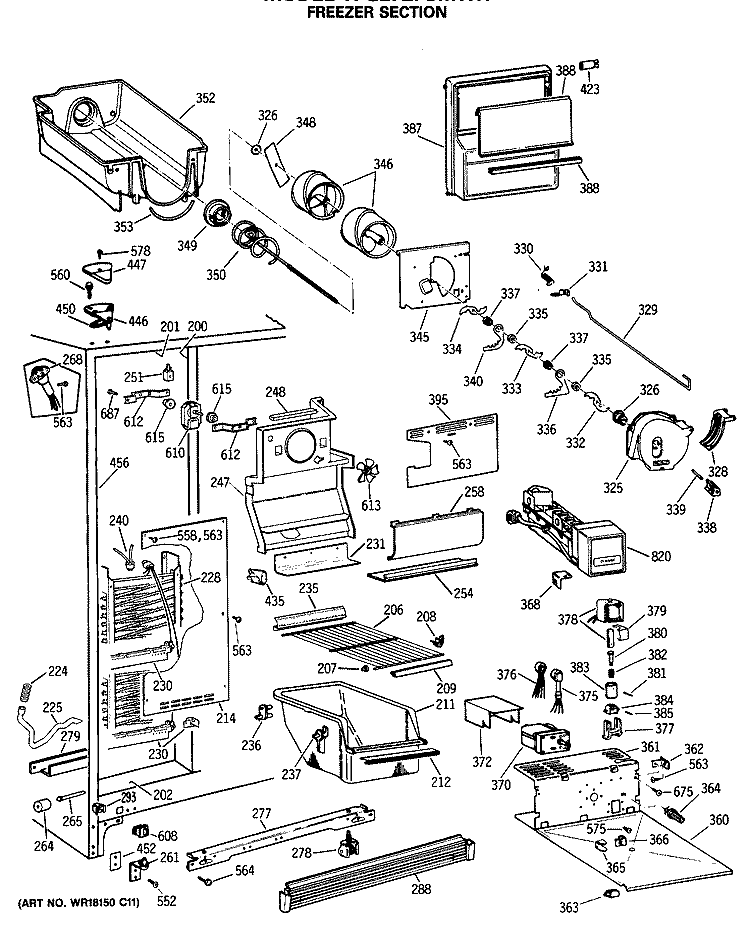 FREEZER SECTION Diagram and Parts List for TFG27ZFSMWH  General Electric Refrigerator