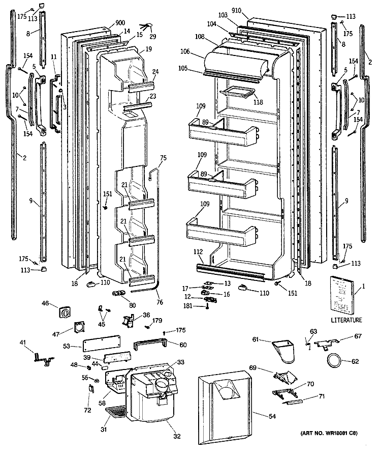 Section Diagram and Parts List for TFH22JWTAWH  General Electric Refrigerator