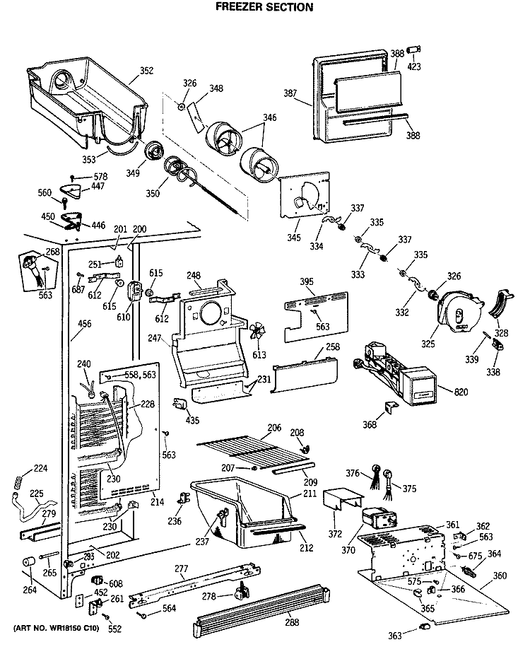 FREEZER SECTION Diagram and Parts List for TFH22JWTAWH  General Electric Refrigerator