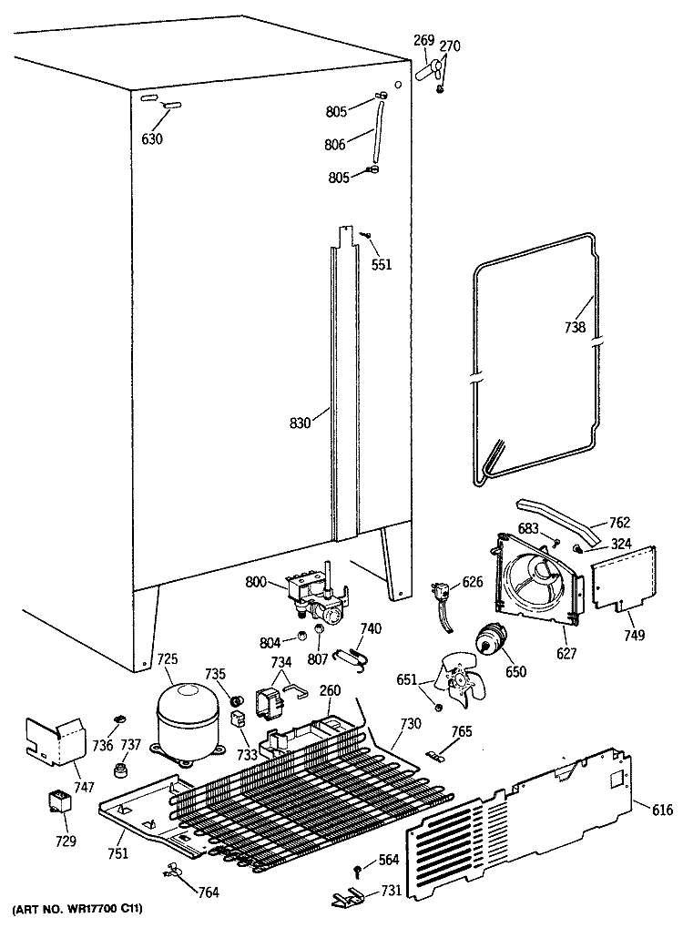 Section Diagram and Parts List for TFH22JWTAWH  General Electric Refrigerator