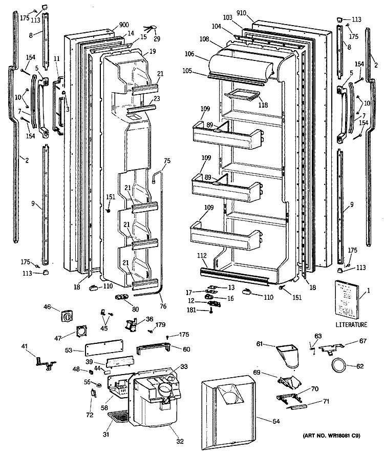 Section Diagram and Parts List for TFH24JWTAWH  General Electric Refrigerator