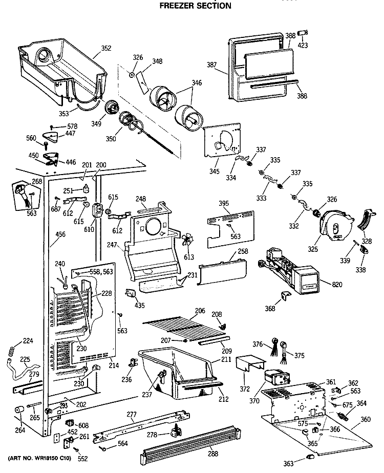 FREEZER SECTION Diagram and Parts List for TFH24JWTAWH  General Electric Refrigerator