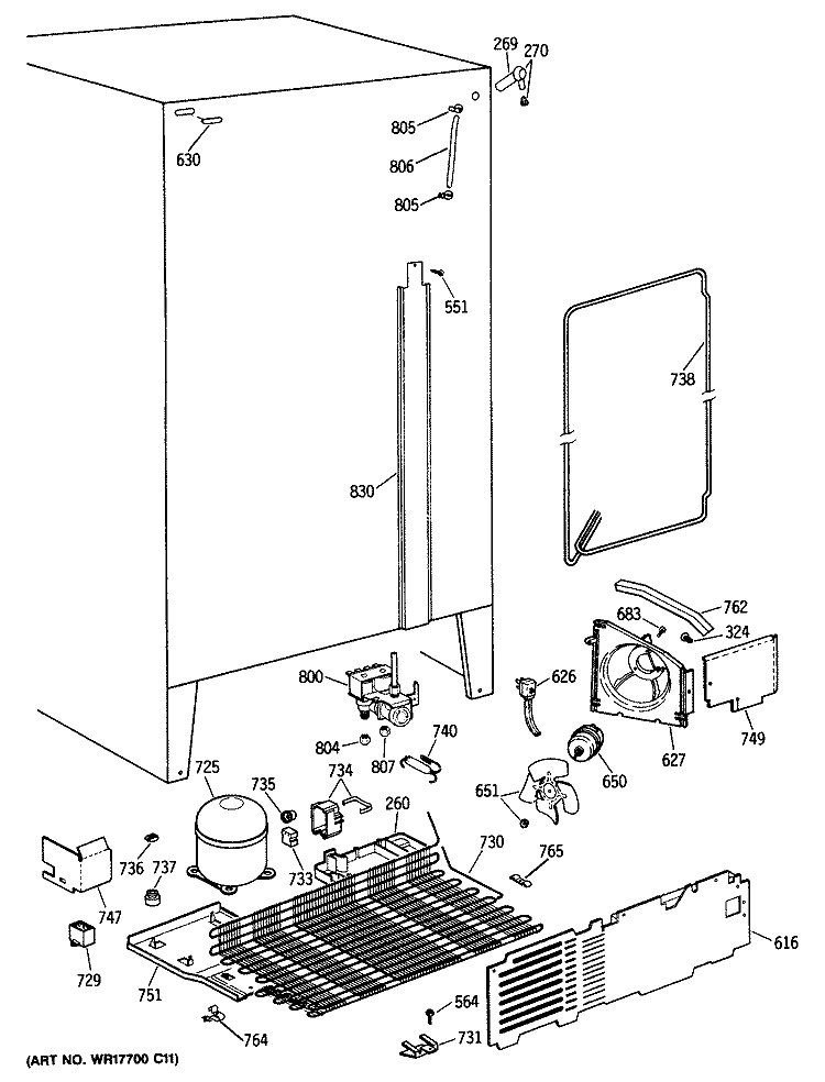 Section Diagram and Parts List for TFH24JWTAWH  General Electric Refrigerator