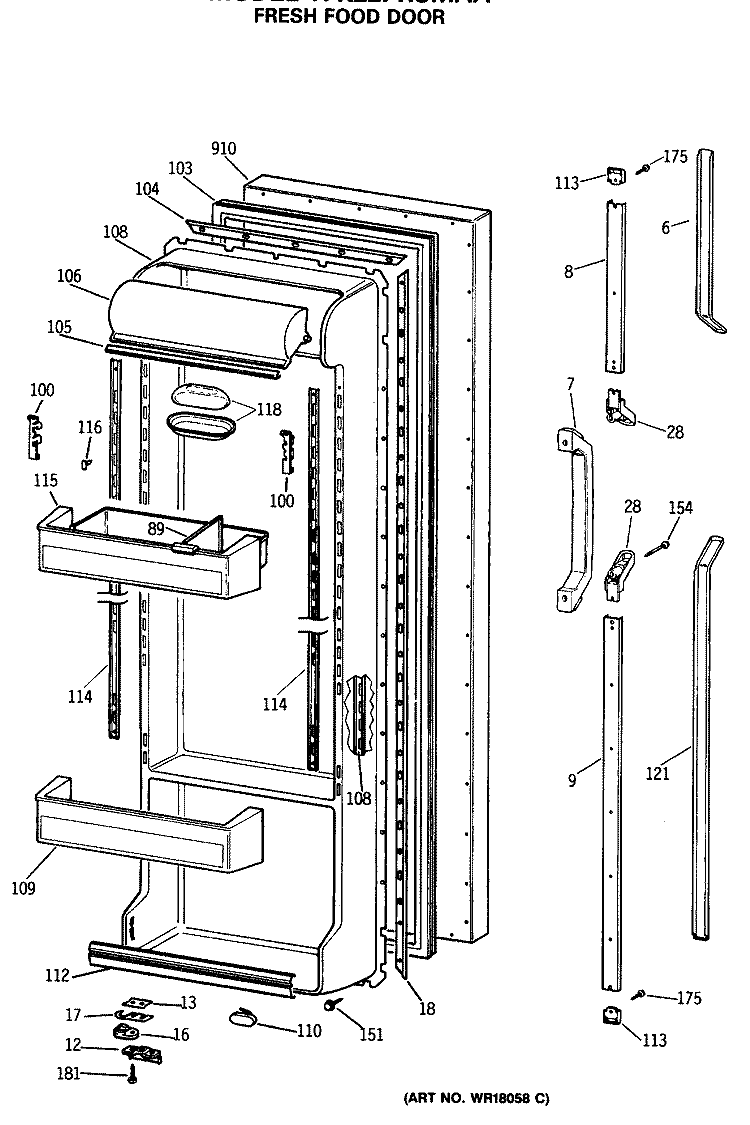 FRESH FOOD DOOR Diagram and Parts List for TFK22PRSMAA  General Electric Refrigerator