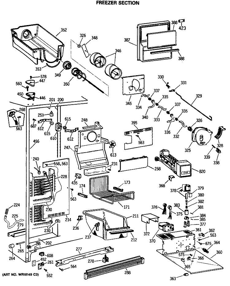 FREEZER SECTION Diagram and Parts List for TFK22PRSMAA  General Electric Refrigerator