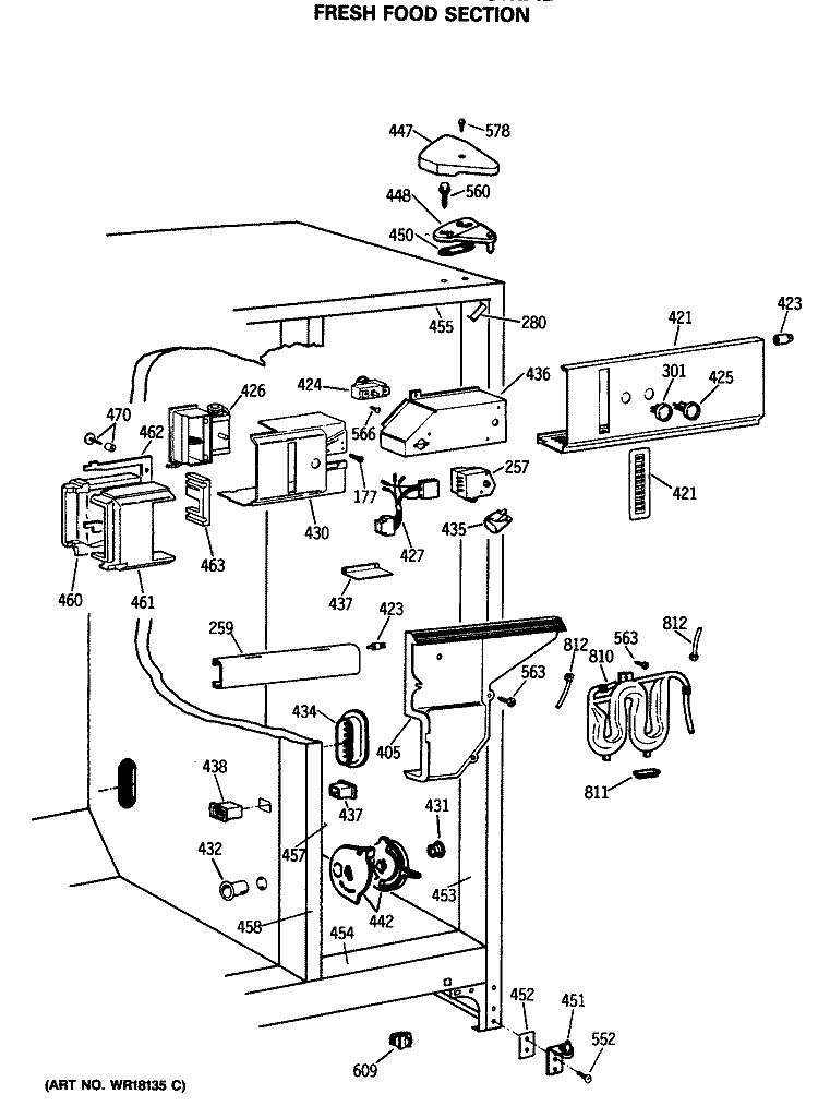 FRESH FOOD SECTION Diagram and Parts List for TFK24ZFSMAD  General Electric Refrigerator