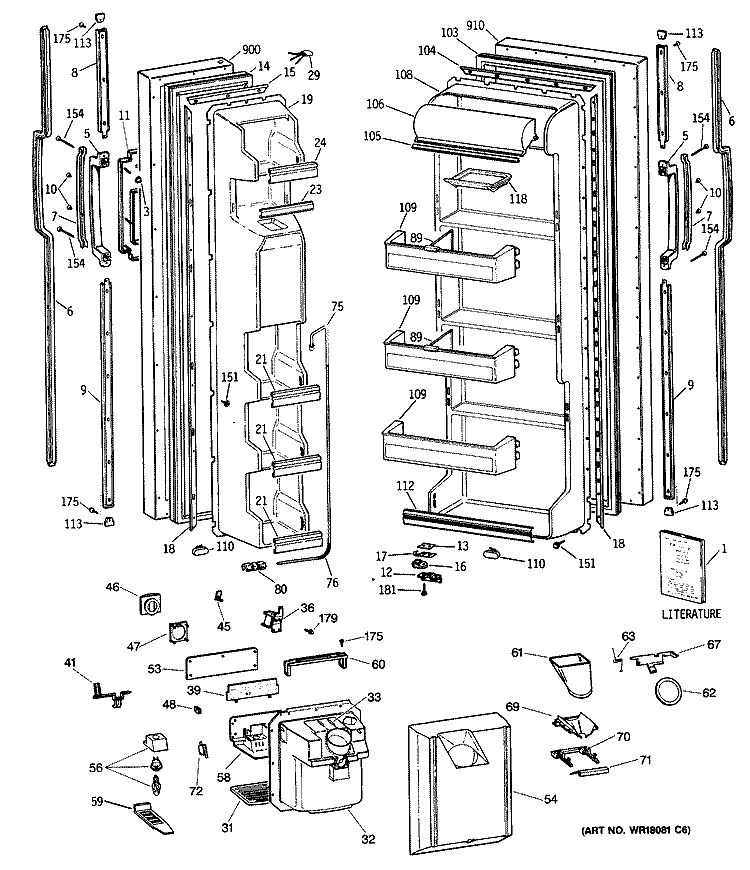 Section Diagram and Parts List for TFG20JRTCWW  General Electric Refrigerator