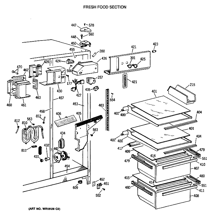 Section Diagram and Parts List for TFG20JRTCWW  General Electric Refrigerator