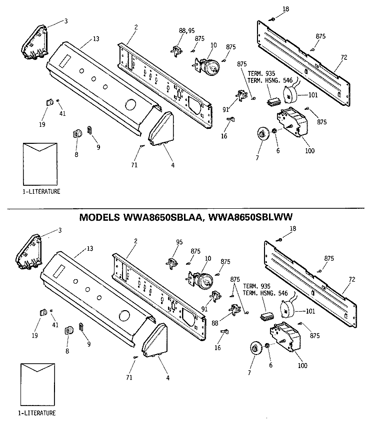 Section Diagram and Parts List for WWA8650SBLAA  General Electric Washer