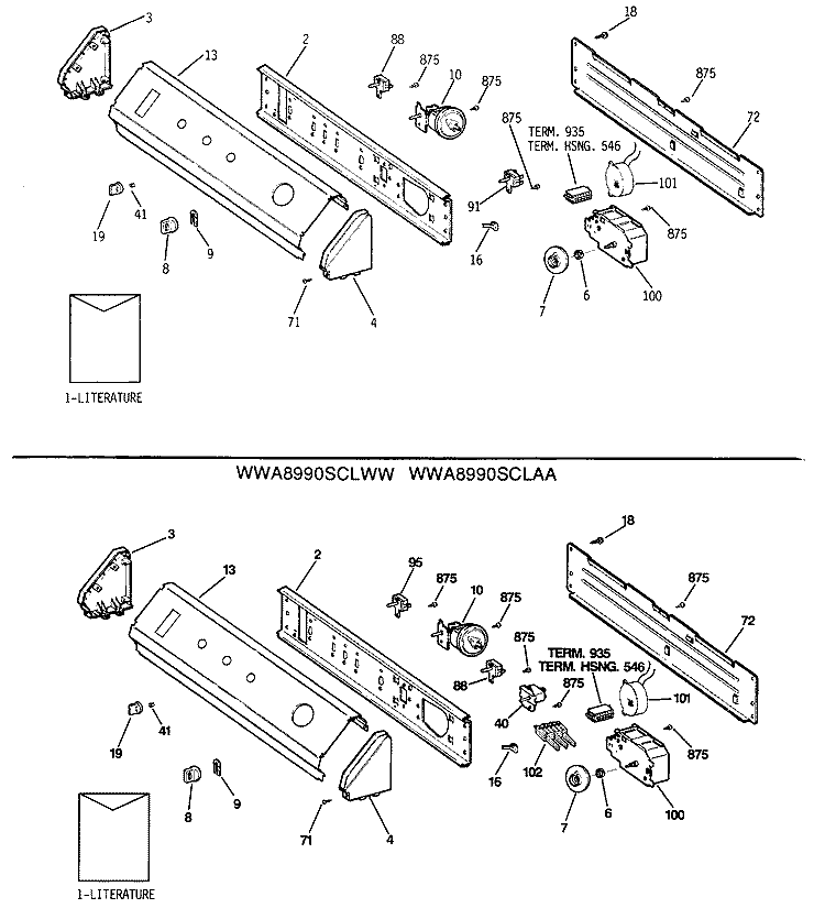 Section Diagram and Parts List for WWA8990SCLAA  General Electric Washer