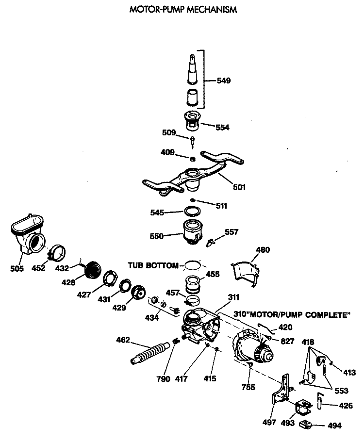 MOTOR - PUMP MECHANISM Diagram and Parts List for GSD1150T62  General Electric Dishwasher