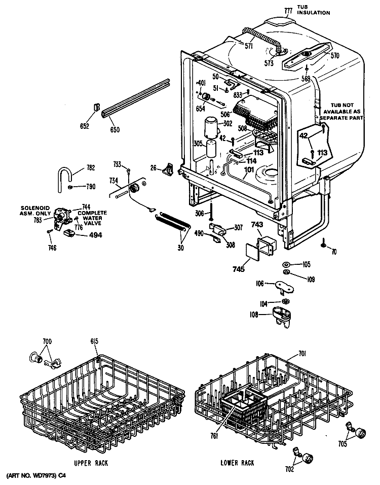 Section Diagram and Parts List for GSD730T-62WW  General Electric Dishwasher