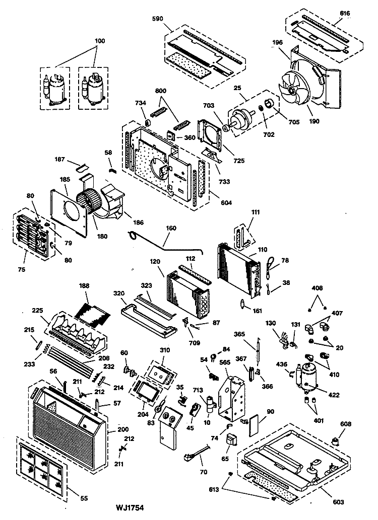 Section Diagram and Parts List for AJT08DGV1  General Electric Air Conditioner
