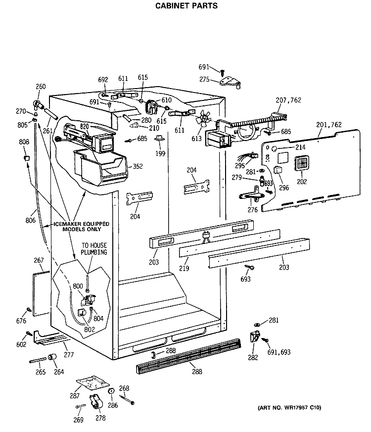 CABINET PARTS Diagram and Parts List for TBX19JITERWH  General Electric Refrigerator