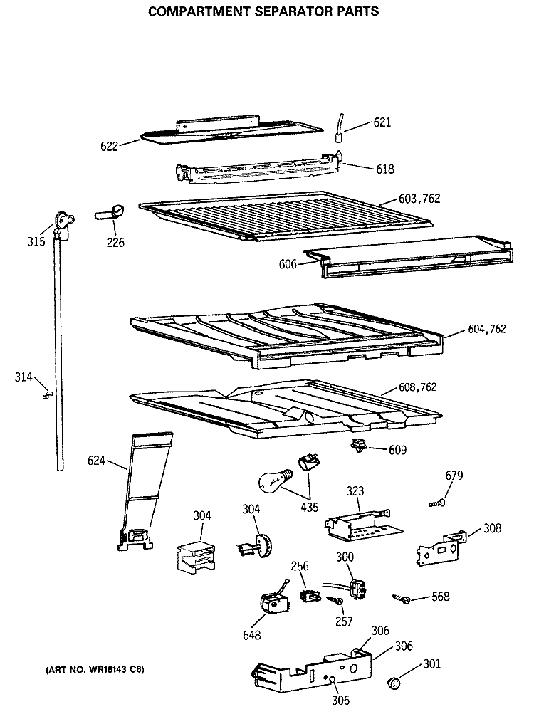 COMPARTMENT SEPARATOR PARTS Diagram and Parts List for TBX19JITERWH  General Electric Refrigerator