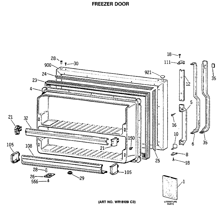 FREEZER DOOR Diagram and Parts List for TBX19JITMRAD  General Electric Refrigerator