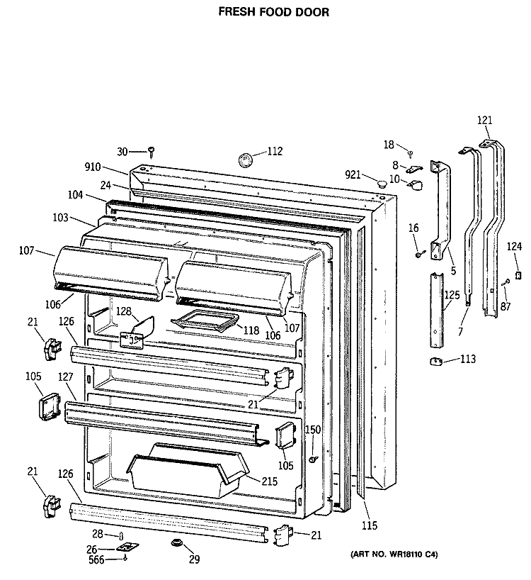 FRESH FOOD DOOR Diagram and Parts List for TBX19JITMRAD  General Electric Refrigerator
