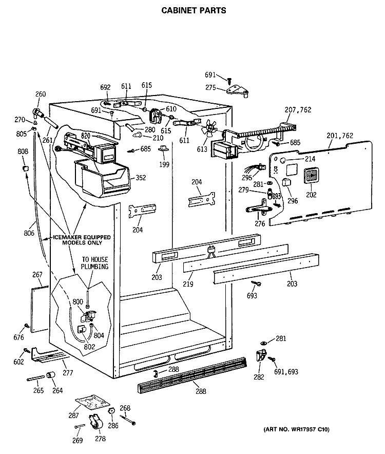 CABINET PARTS Diagram and Parts List for TBX19JITMRAD  General Electric Refrigerator