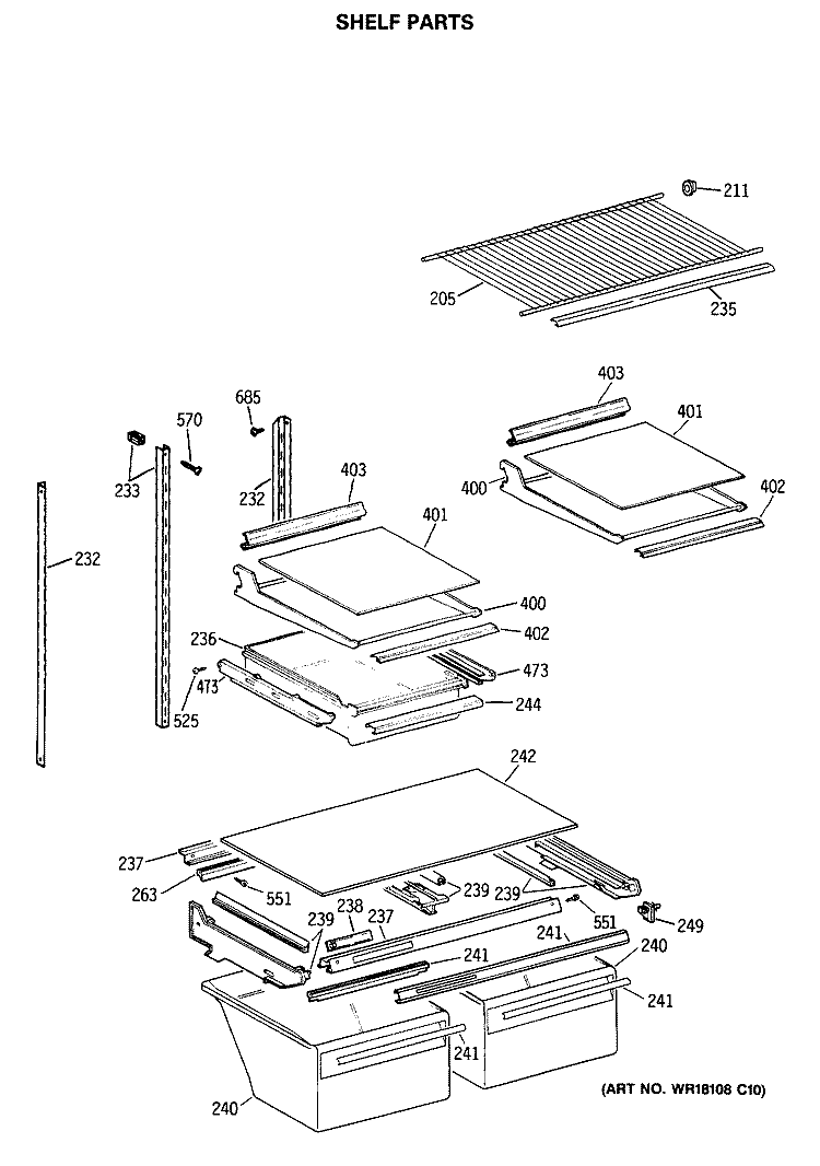 SHELF PARTS Diagram and Parts List for TBX19JITMRAD  General Electric Refrigerator