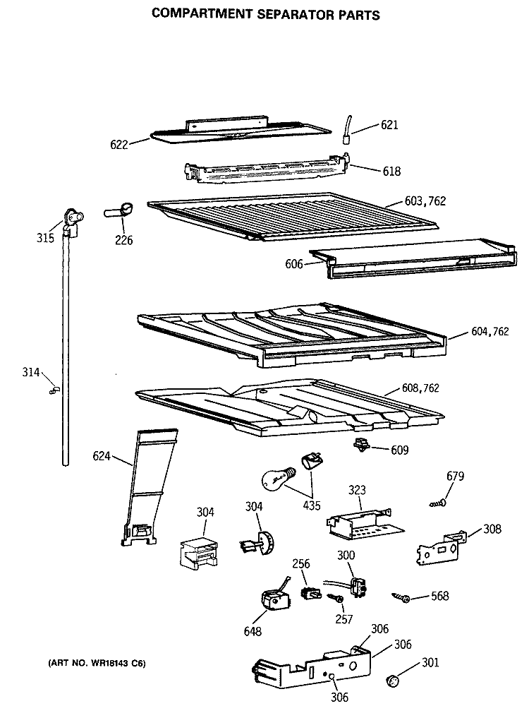 COMPARTMENT SEPARATOR PARTS Diagram and Parts List for TBX19JITMRAD  General Electric Refrigerator