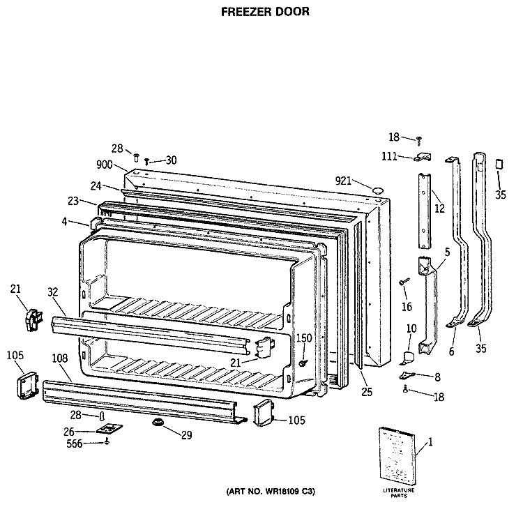 FREEZER DOOR Diagram and Parts List for TBX22JITMRWH  General Electric Refrigerator