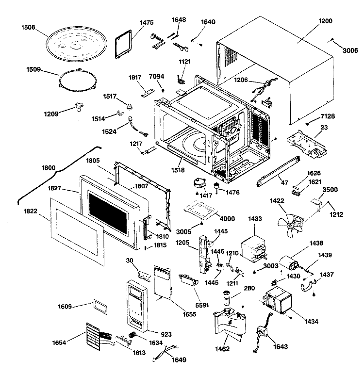 Section Diagram and Parts List for JE950GV01  General Electric Microwave