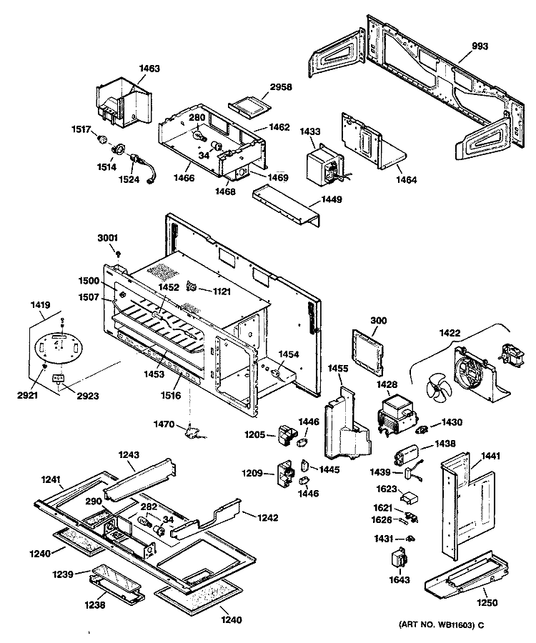 Section Diagram and Parts List for JVM250BV01  General Electric Microwave
