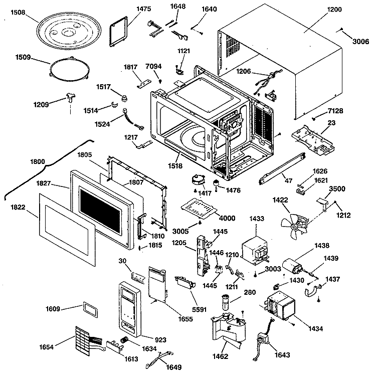 Section Diagram and Parts List for JE940GV03  General Electric Microwave