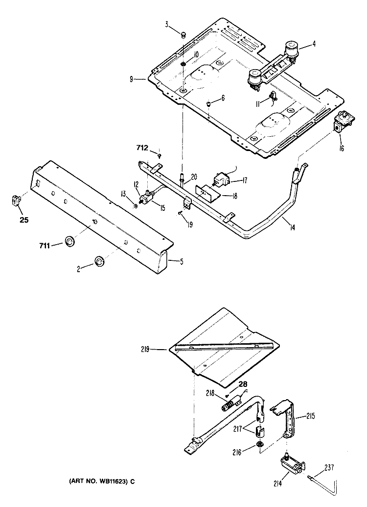 Section Diagram and Parts List for JGBS12GER5  General Electric Range
