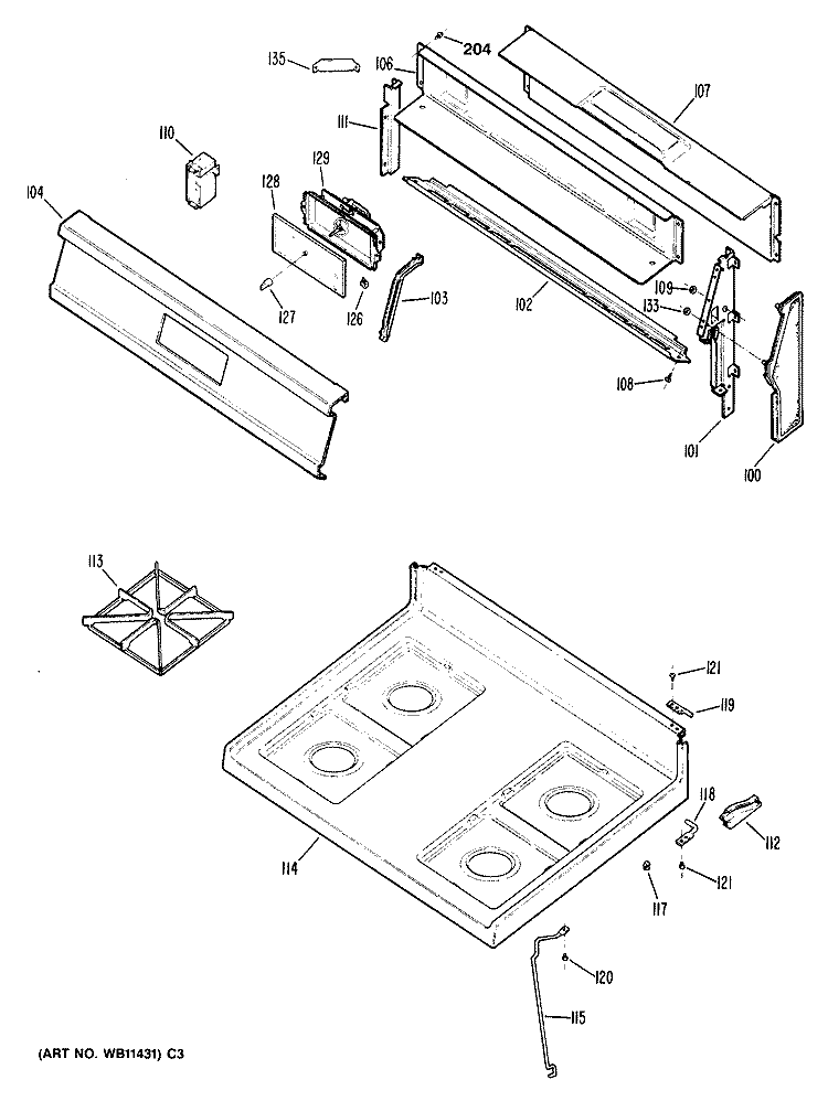 Section Diagram and Parts List for JGBS12GER5  General Electric Range