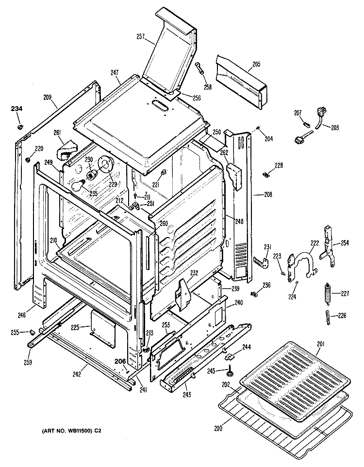 Section Diagram and Parts List for JGBS12GER5  General Electric Range