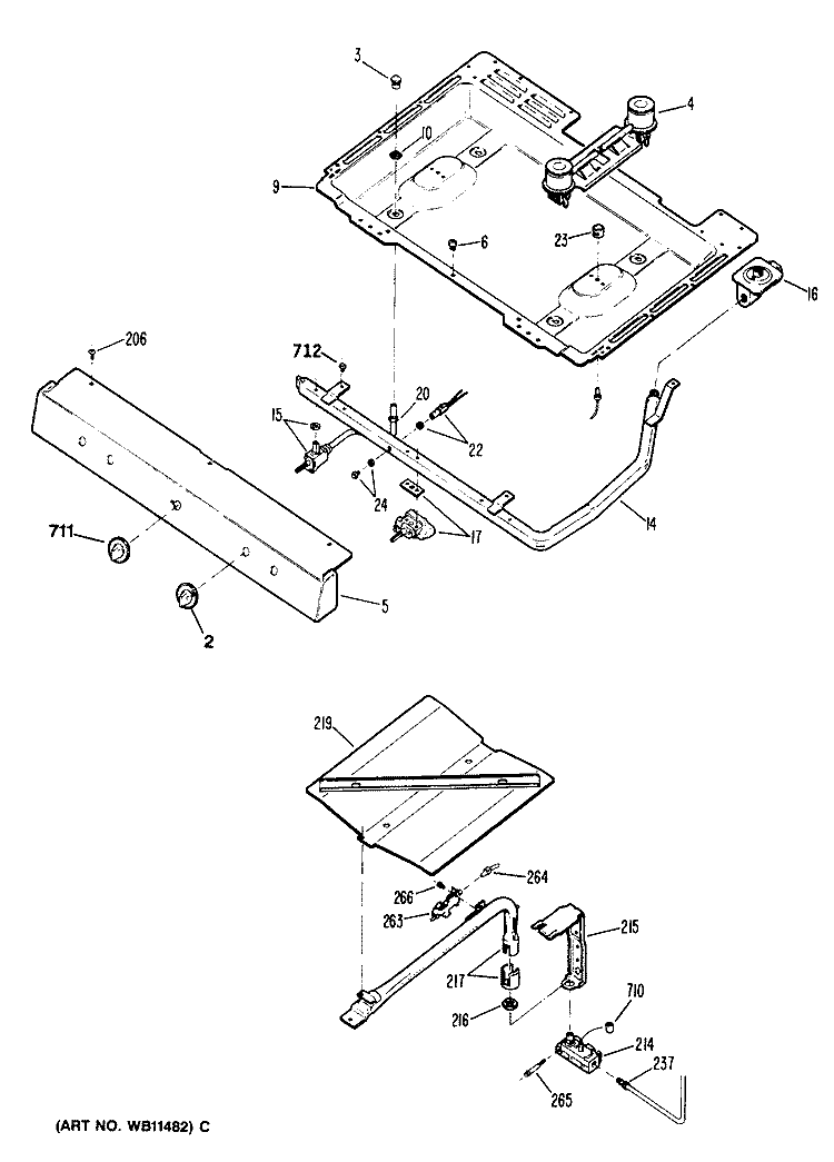 Section Diagram and Parts List for JGBS04GPR4  General Electric Range