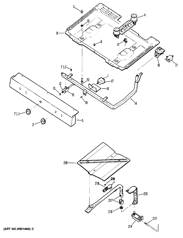 Section Diagram and Parts List for JGSS05GER5  General Electric Range