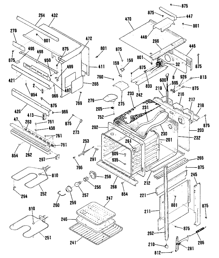 Section Diagram and Parts List for JKP64GP3BG  General Electric Microwave Oven Combo