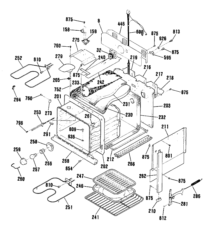 Section Diagram and Parts List for JMP29GT1BB  General Electric Range