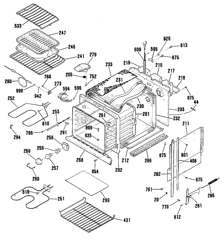 Section Diagram and Parts List for ZEK736GP4BG  General Electric Wall Oven