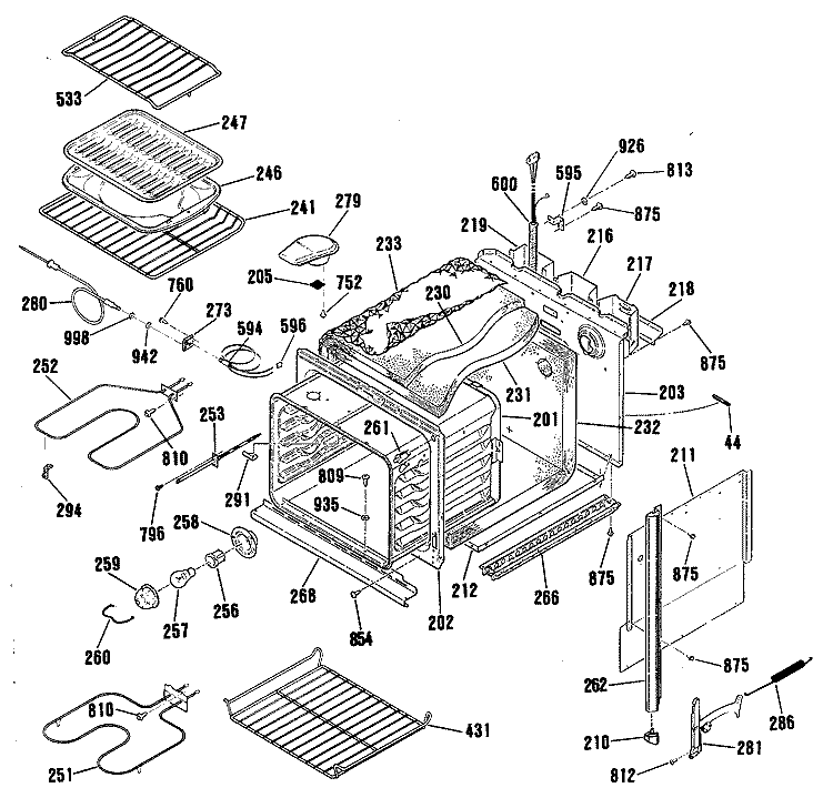 Section Diagram and Parts List for JKP18AT1AA  General Electric Wall Oven