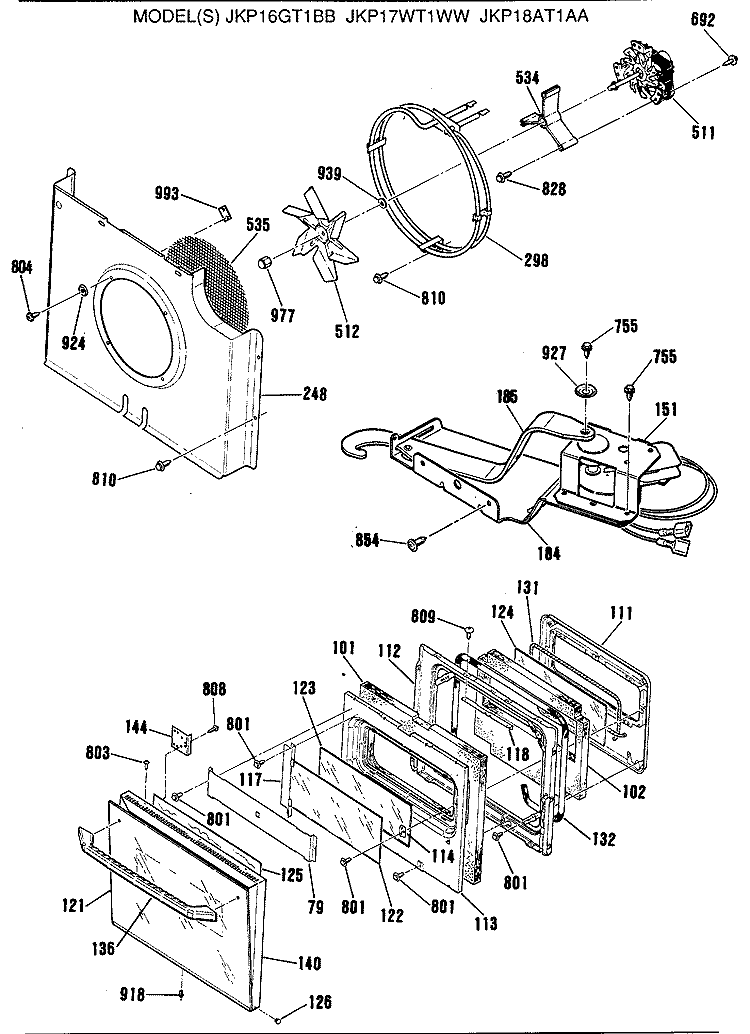 Section Diagram and Parts List for JKP18AT1AA  General Electric Wall Oven