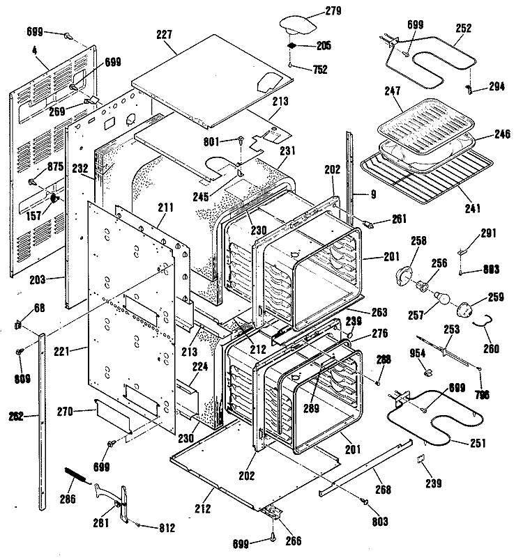 Section Diagram and Parts List for JRP24GT1BB  General Electric Wall Oven